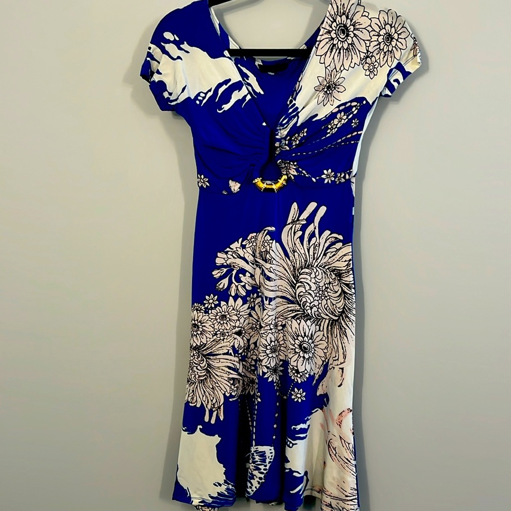 Vintage Roberto Cavalli Blue and White Stretch Jersey Dress.